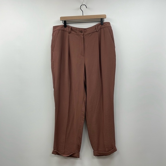 Ann Taylor LOFT High Rise Pleated Tapered Trouser Pant Minimalist Brown 16 - Picture 1 of 7